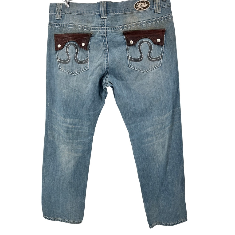 Pelle Pelle Distressed Jeans Mens 42x34‎ leather pocket Baggy Hip Hop Vintage